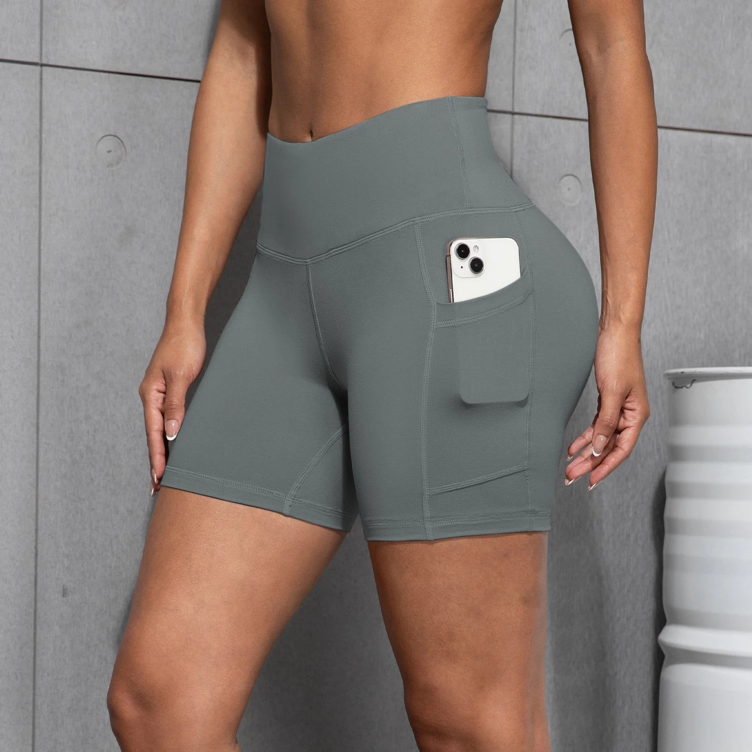 Women’s High-Waist Yoga Pocket Shorts – Elastic Fitness Leggings